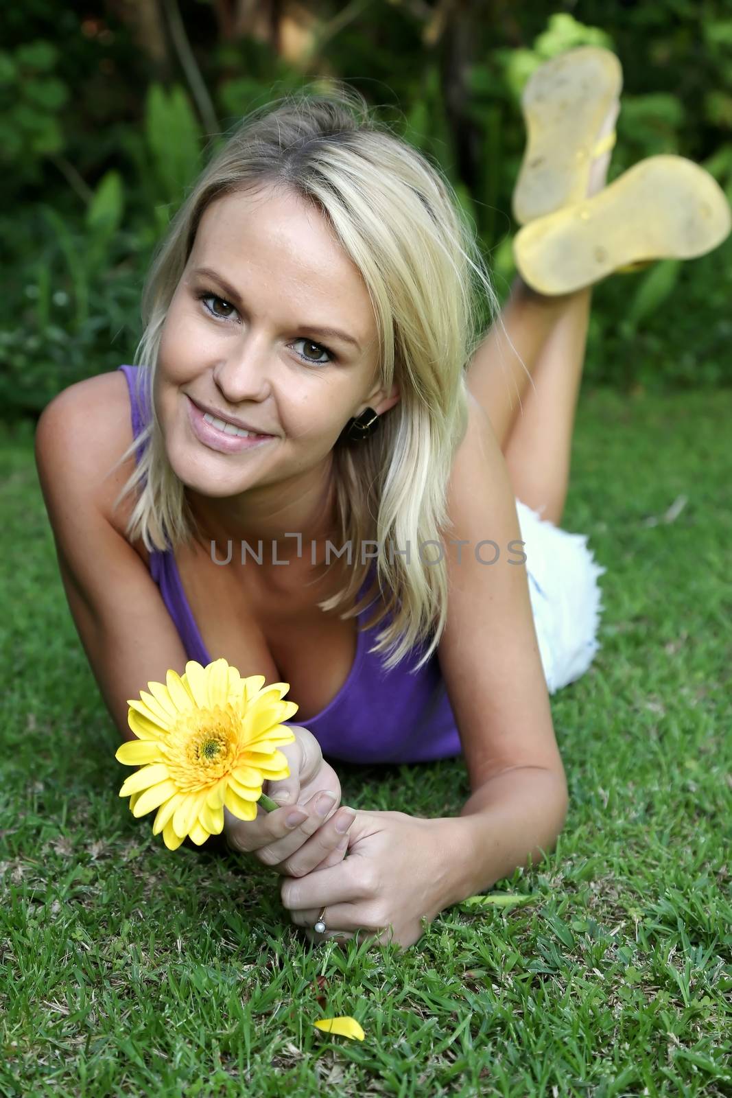Gorgeous Woman with Yellow Flower by fouroaks