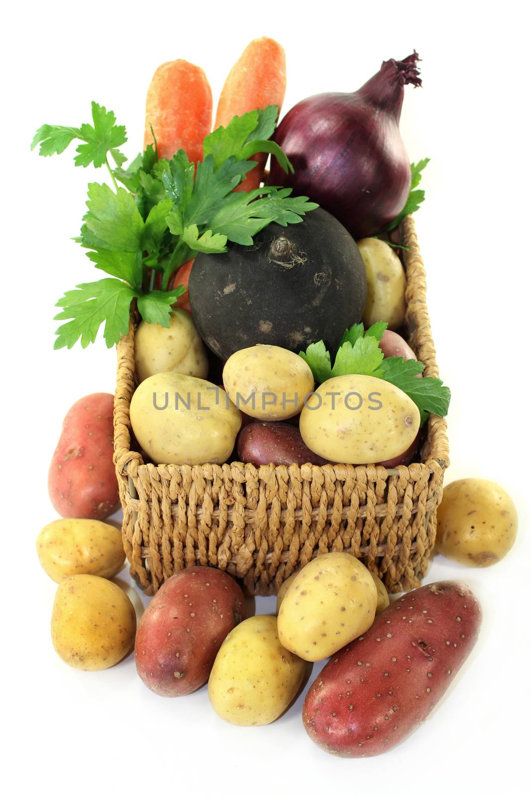 different, fresh vegetable varieties in a basket