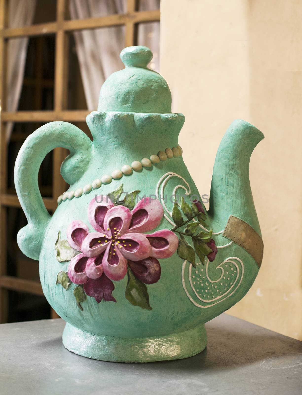 hand made green clay teapot for hightea event