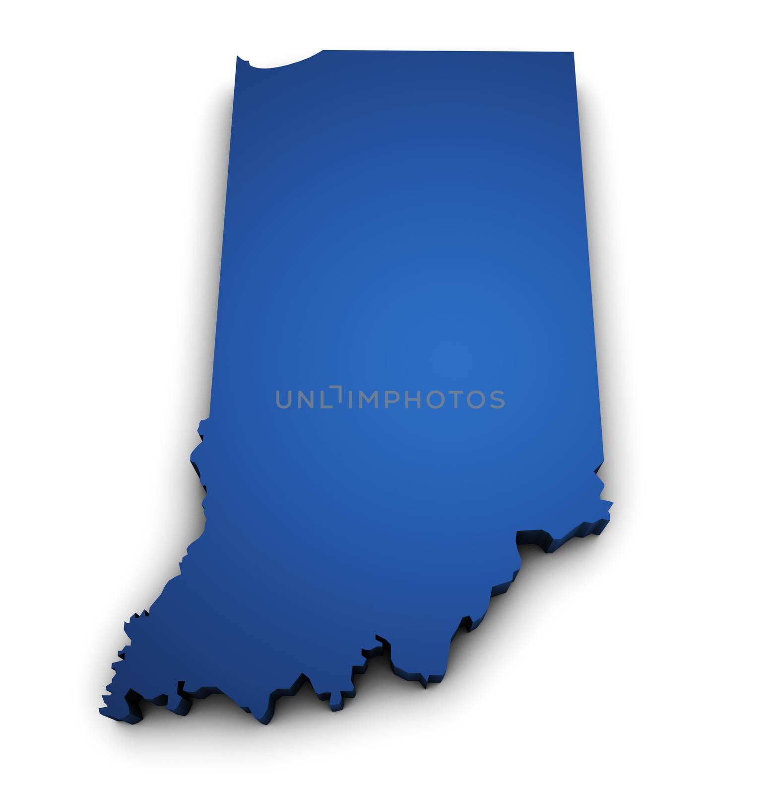 Shape 3d of Indiana State map colored in blue and isolated on white background.