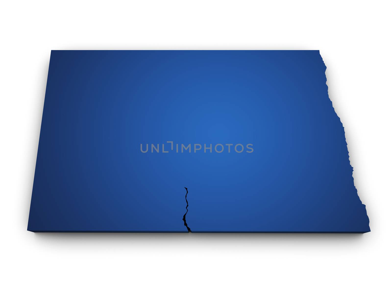 Shape 3d of North Dakota map colored in blue and isolated on white background.