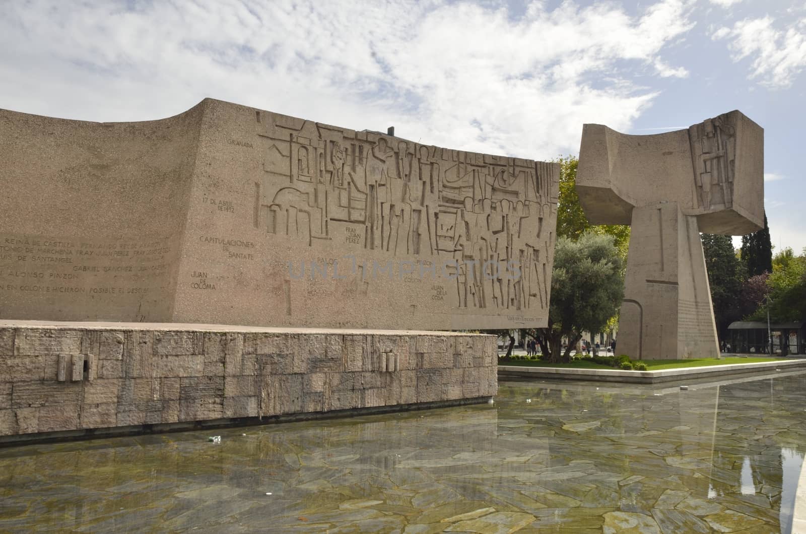 Monument to the Discovery of America in the Gardens of Discovery Plaza de Colon in Madrid, Spain. It is a work of Vaquero Turcios, a painter, sculptor and architect Spanish.