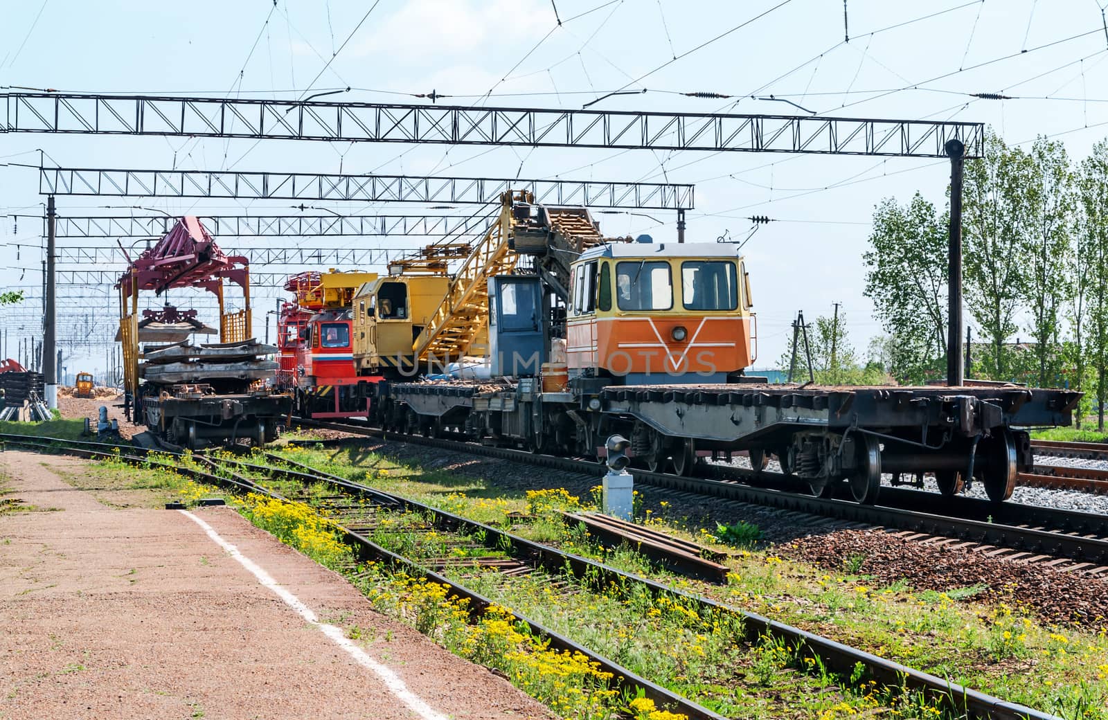 Train with special track equipment at repairs  by zeffss