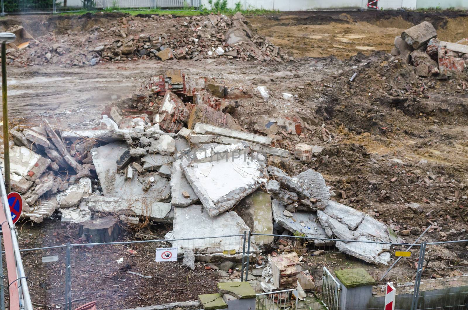 Demolition, pile of rubble, construction site by JFsPic