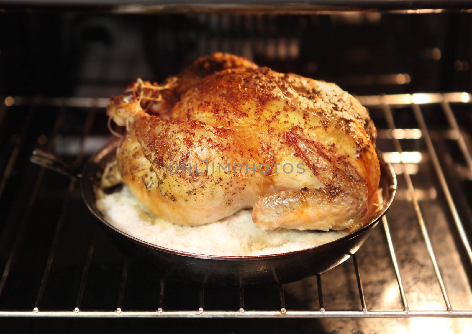 appetizing roast turkey in the oven for Christmas dinner