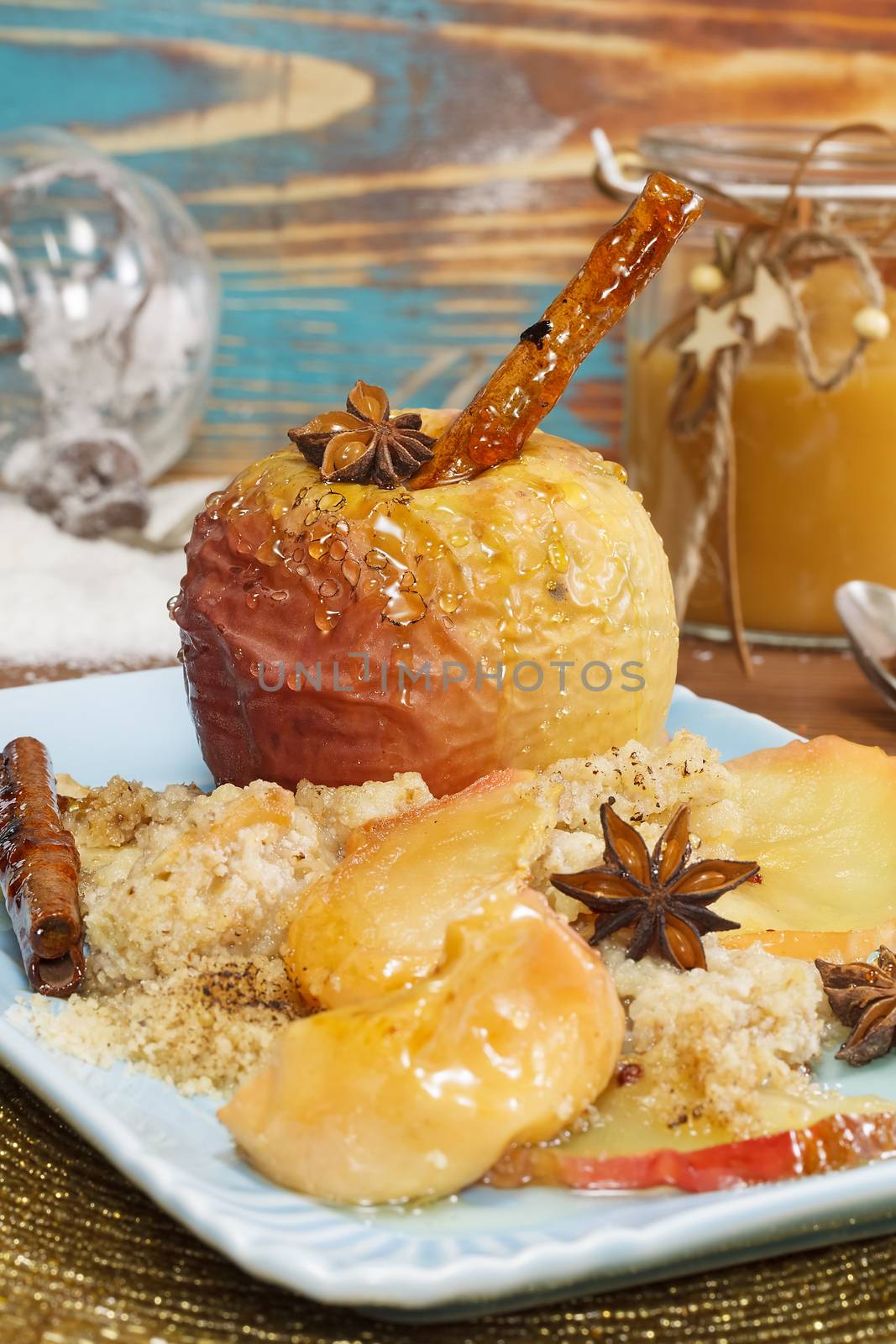 Baked apples in rustic setting served for Christmas by Slast20