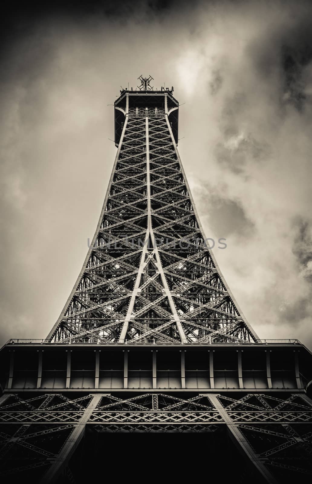 Retro Paris Eiffel Tower With Stormy Sky by mrdoomits