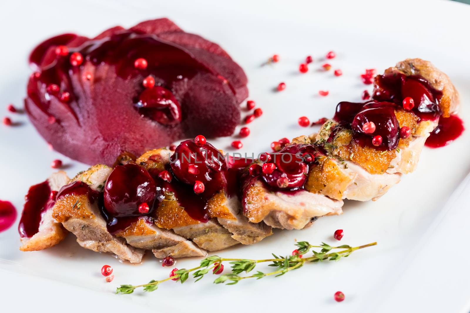 Roasted duck breast with cranberry sauce by sarymsakov