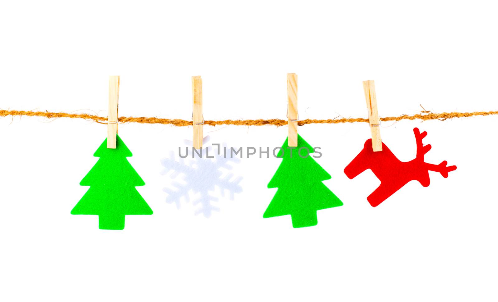 Christmas decorations hanging isolated on white background