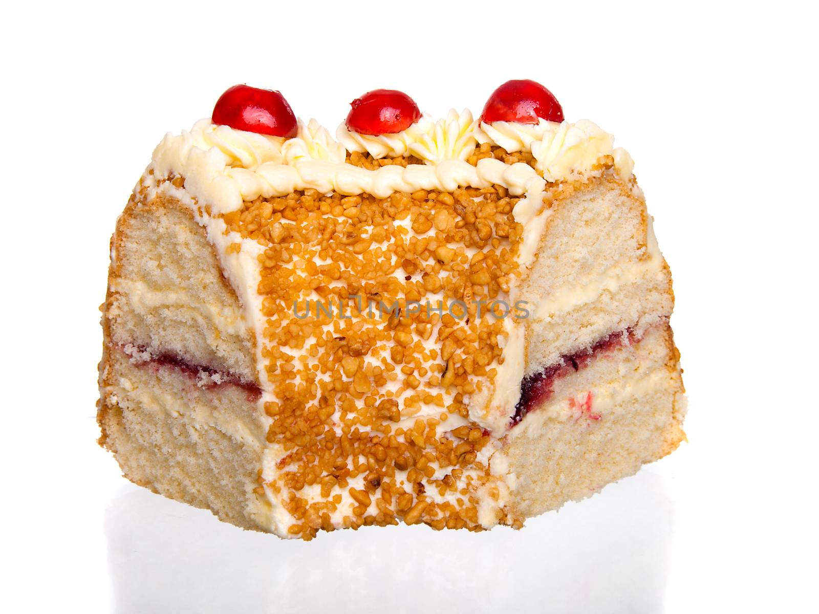 Cherry cake isolated on white