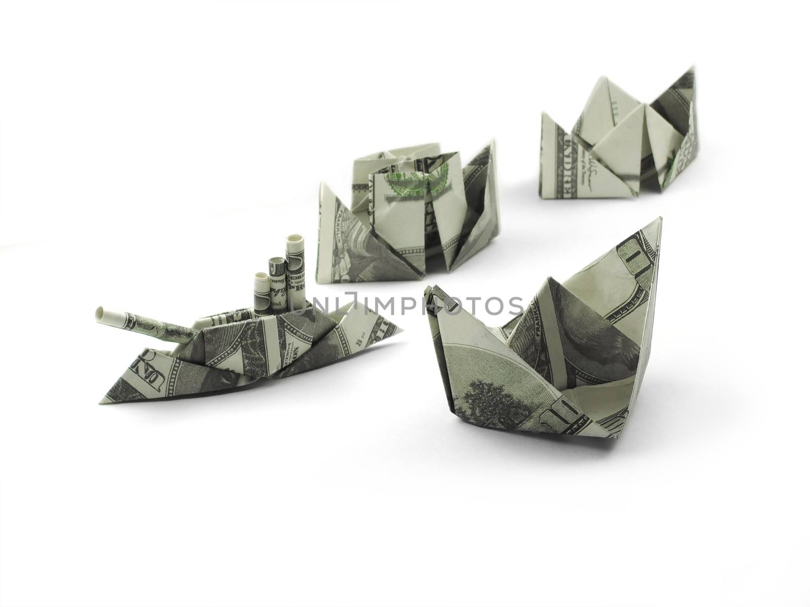 collection of origami ships of one hundred dollar banknotes by butenkow