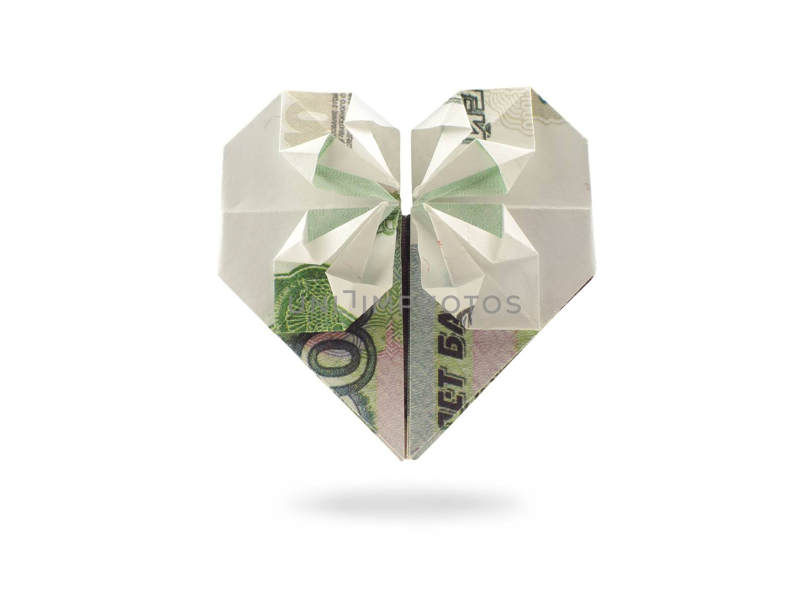 origami heart of one thousand ruble banknote by butenkow