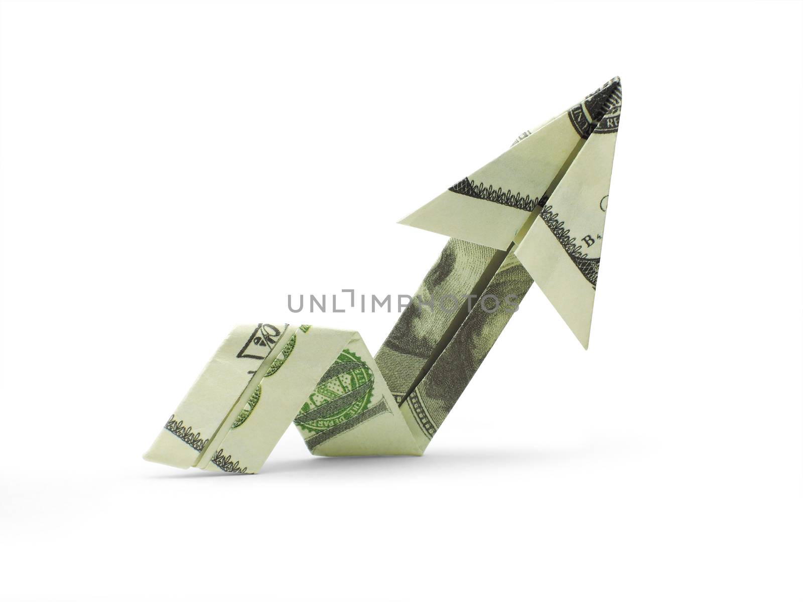 origami arrow of hundred dollar banknotes by butenkow