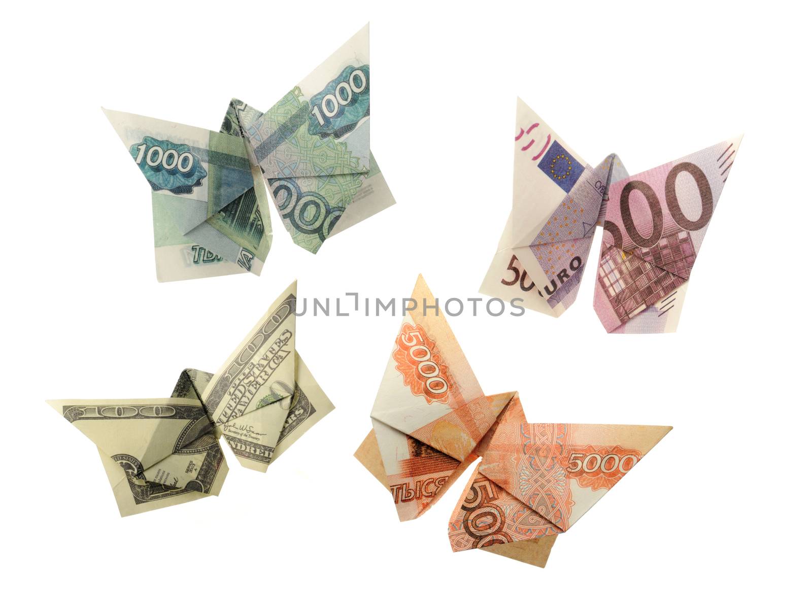 коллекция оригами бабочки евро, доллар, рубль by butenkow