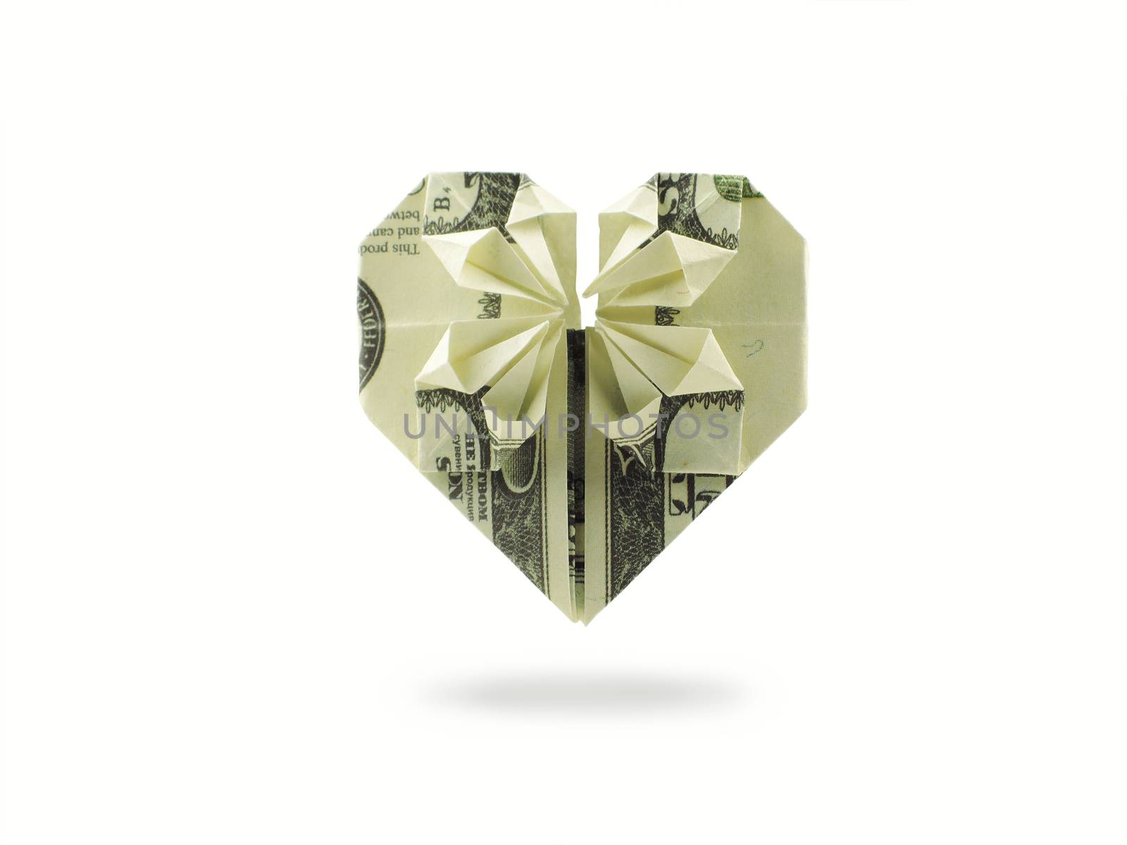 origami heart of hundred dollar banknote by butenkow