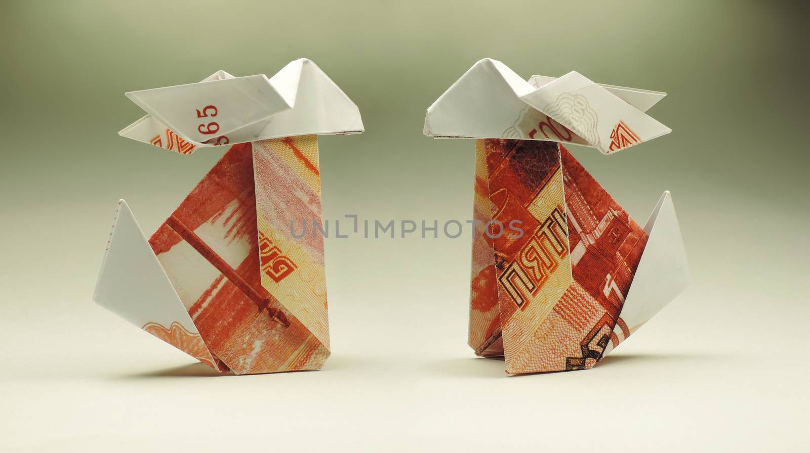 Origami Bunny of paper rubles