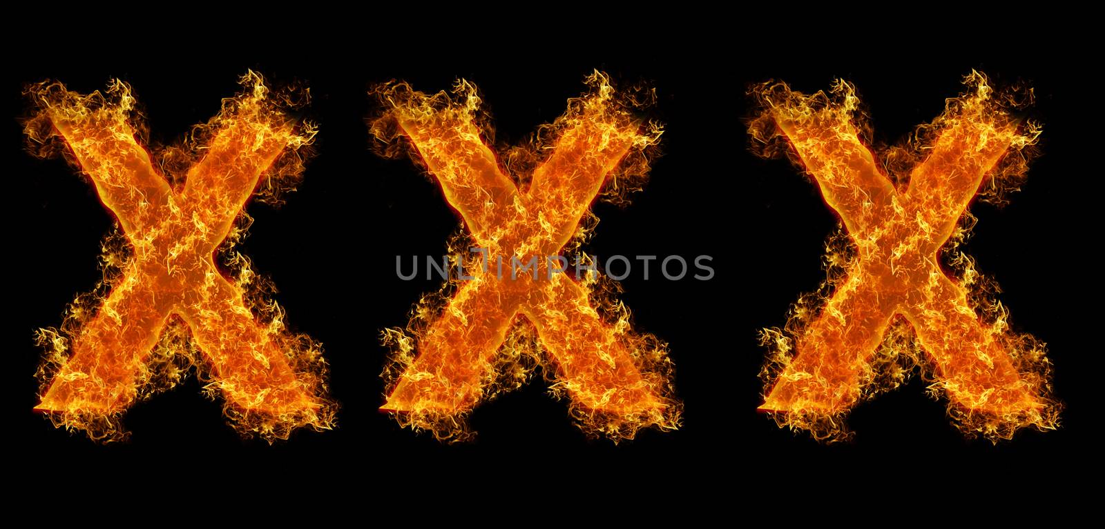 XXX flames on black background