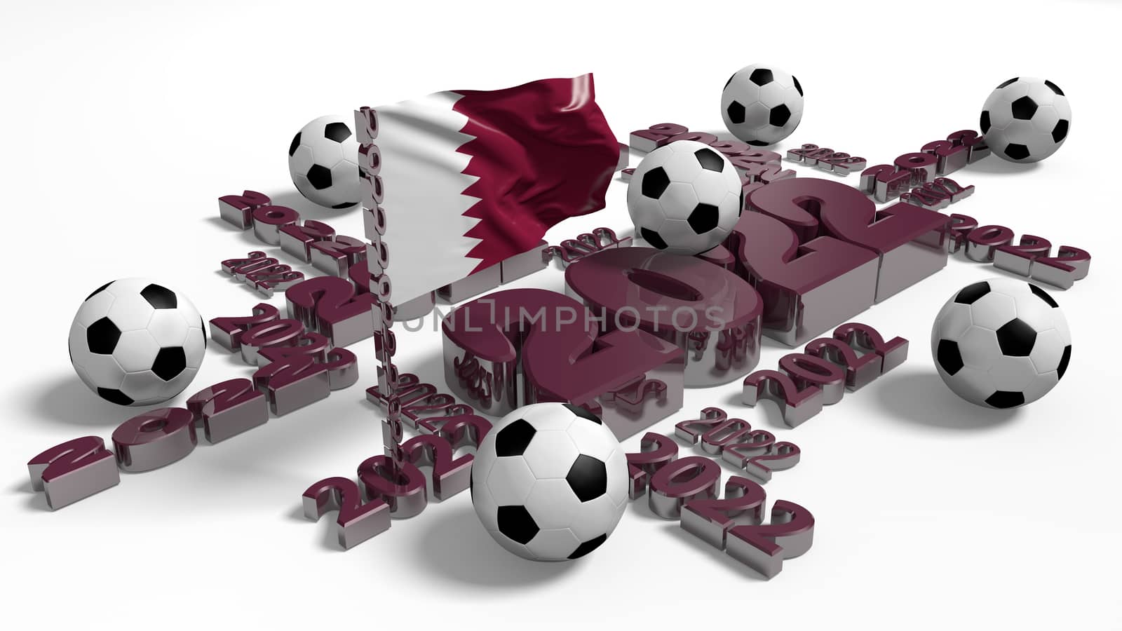 Football 2022 design with Qatar Flag and Balls on a white background