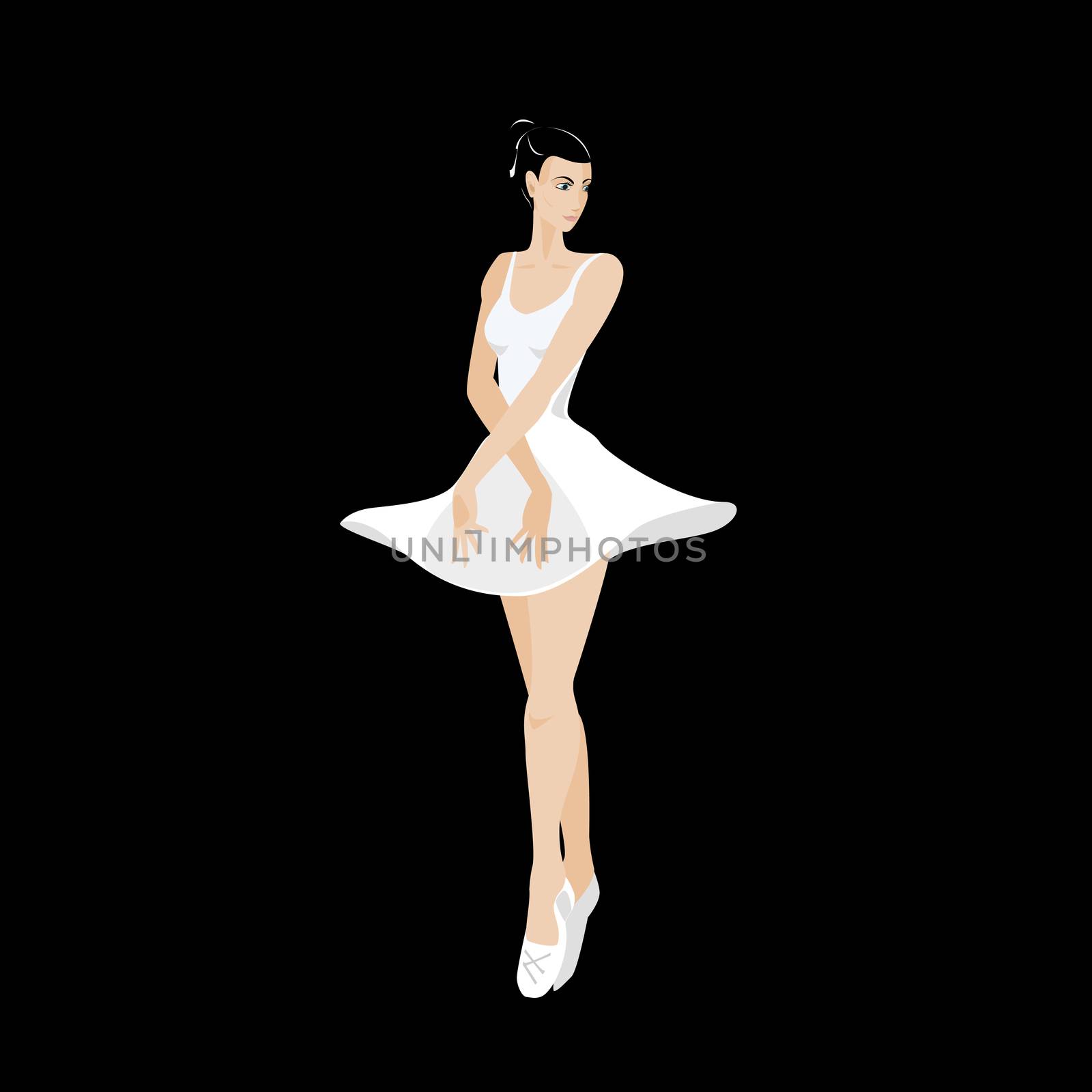 Vector image of girl ballerina in a white dress.