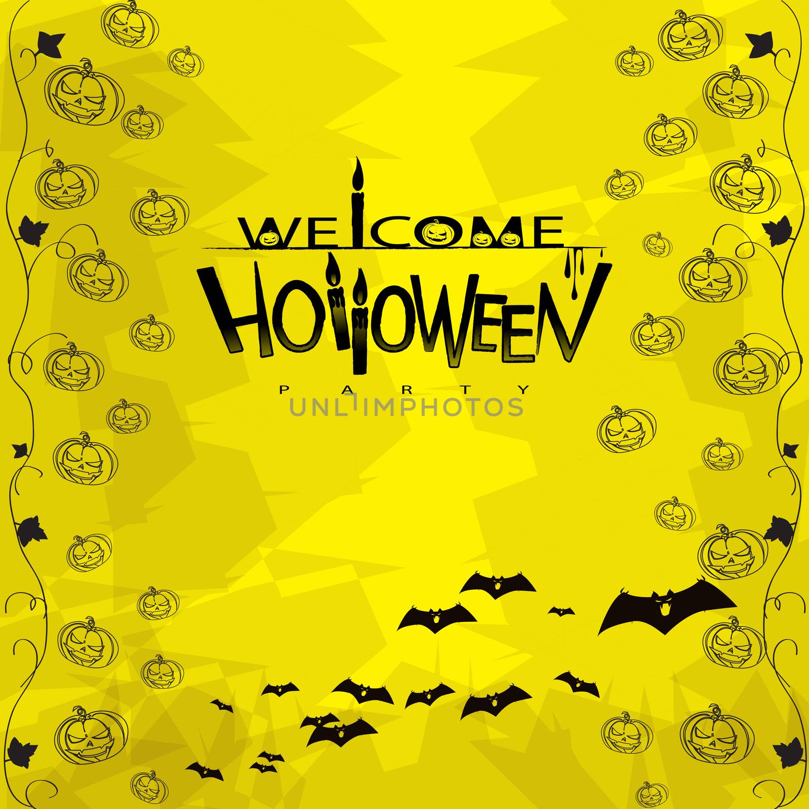 Party invitation Halloween with pumpkins, bats and candles by Rogalevv