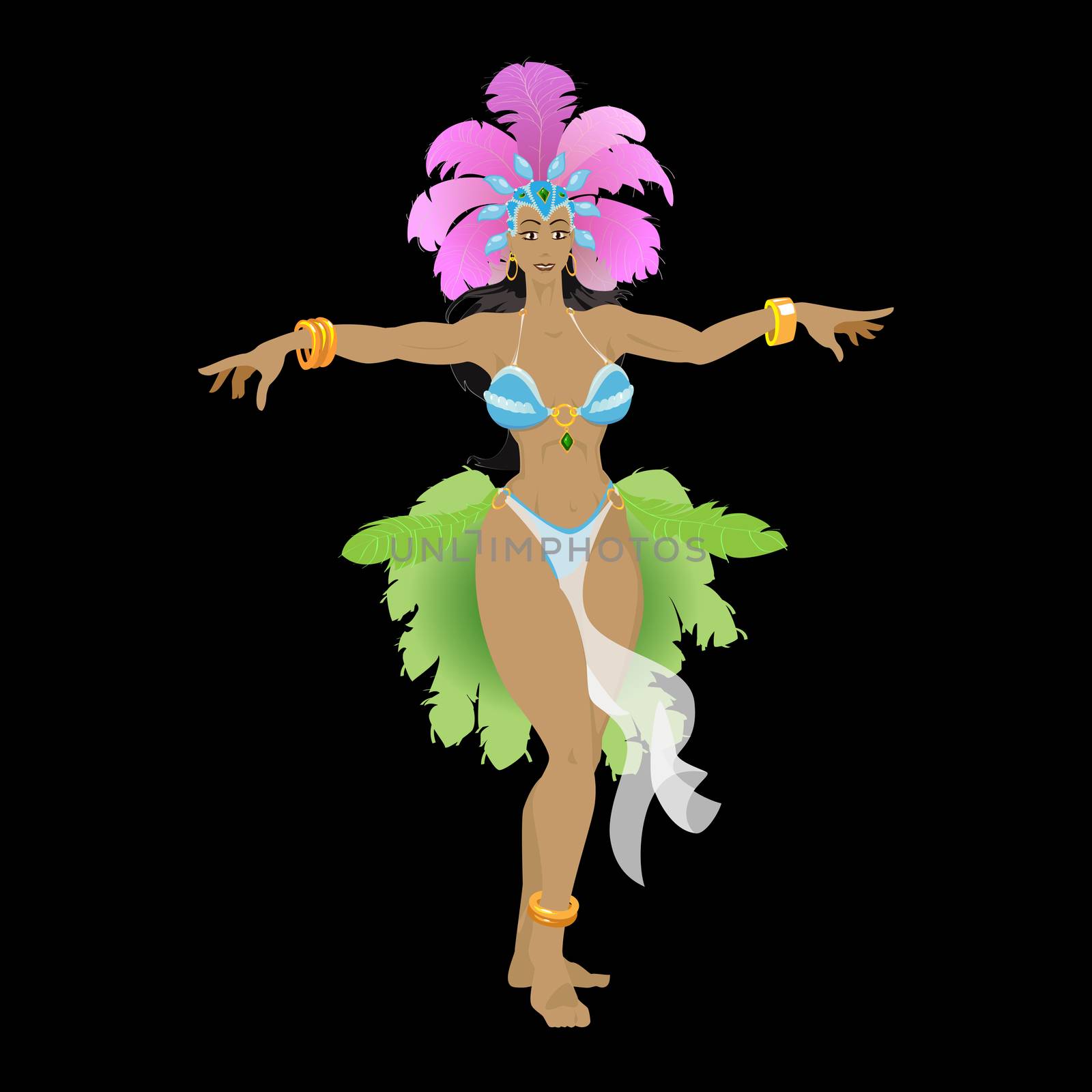 Vector samba dancer in carnival costume with feathers