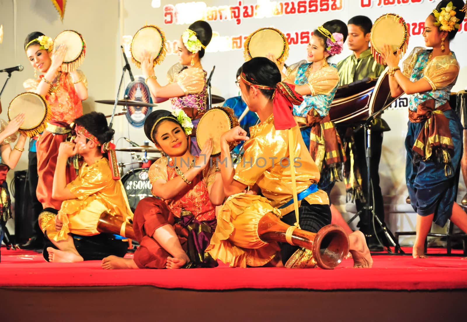 Lopburi, Thailand.- February 21, 2014 : The cultural drum dance show in the event King Narai Reign Fair 2014, take place in the Narai Ratchaniwet,on February 21, 2014 in Lopburi, Thailand.