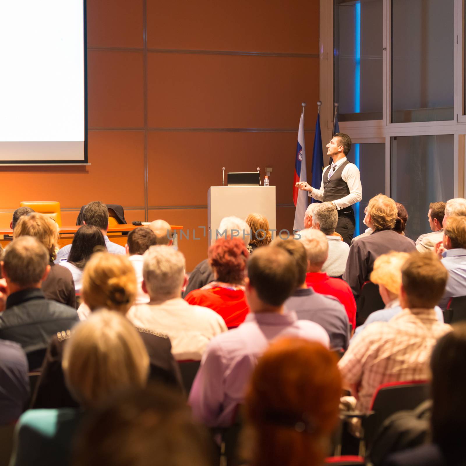 Speaker at Business Conference and Presentation. Audience at the conference hall. Business and Entrepreneurship.