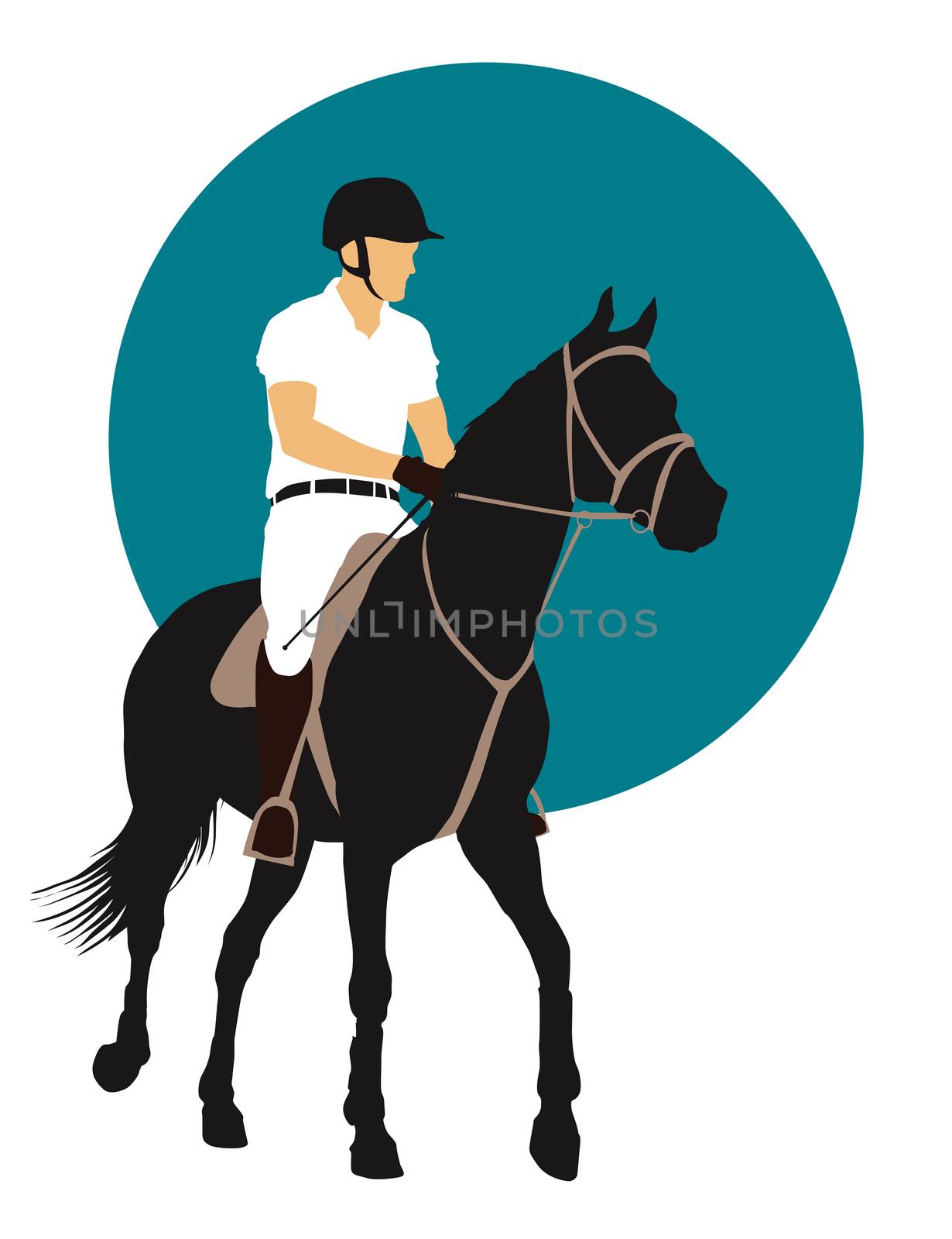 Horse and rider on blue background. Vector EPS10