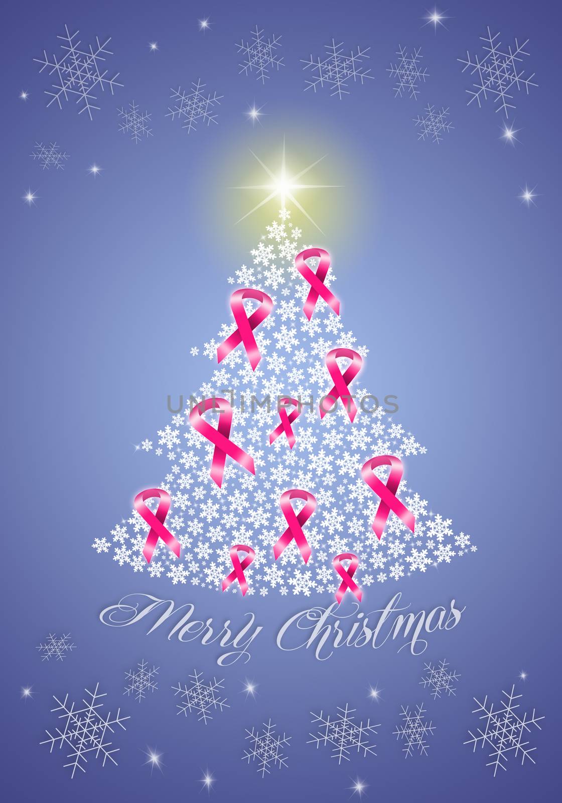 illustration of Christmas tree with pink ribbons