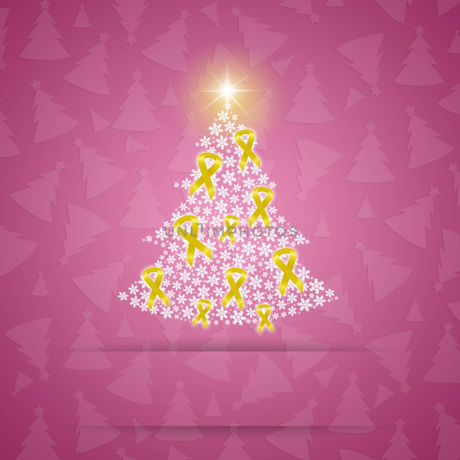 illustration of Christmas tree with yellow ribbons