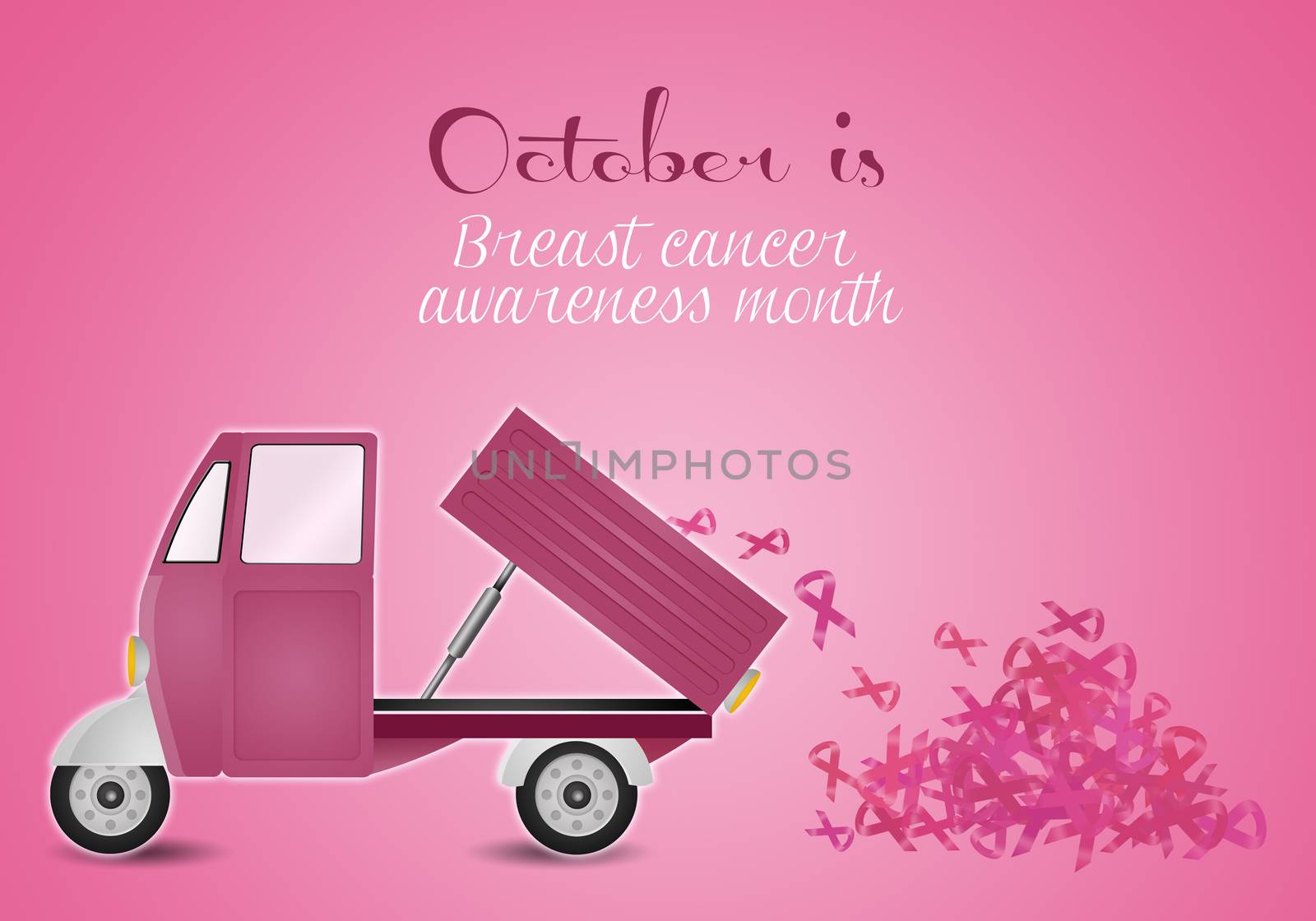 illustration of Pink van with pink ribbons