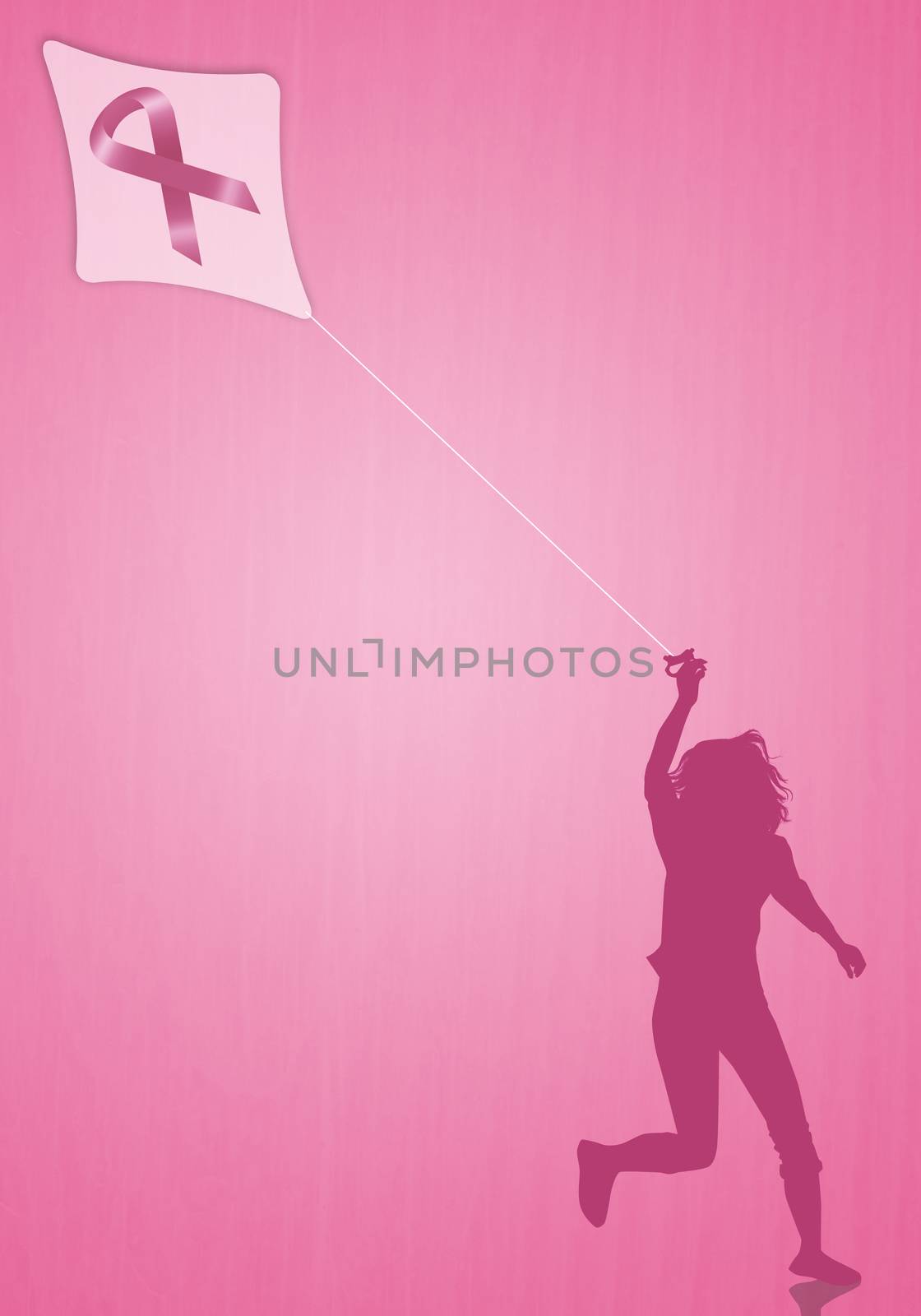 woman with kite with pink ribbon by sognolucido