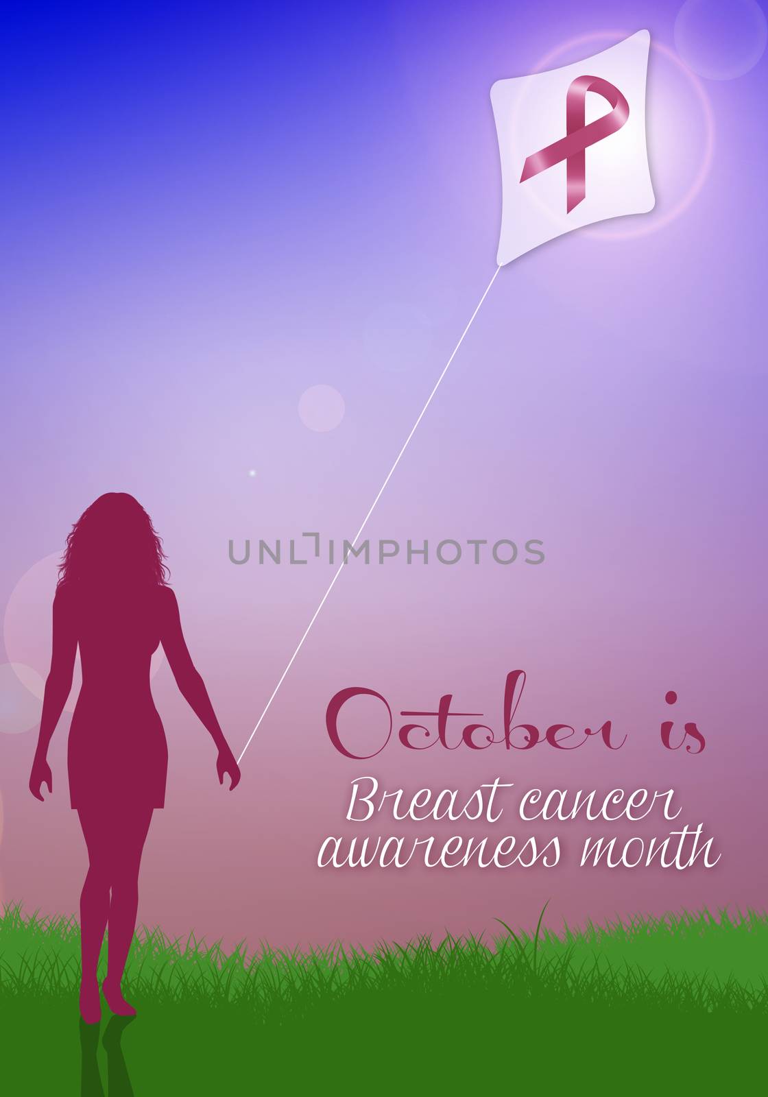 illustration of Woman with kite for breast cancer prevention