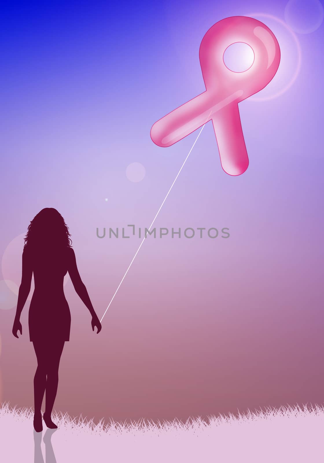 woman with pink ribbon balloon by sognolucido