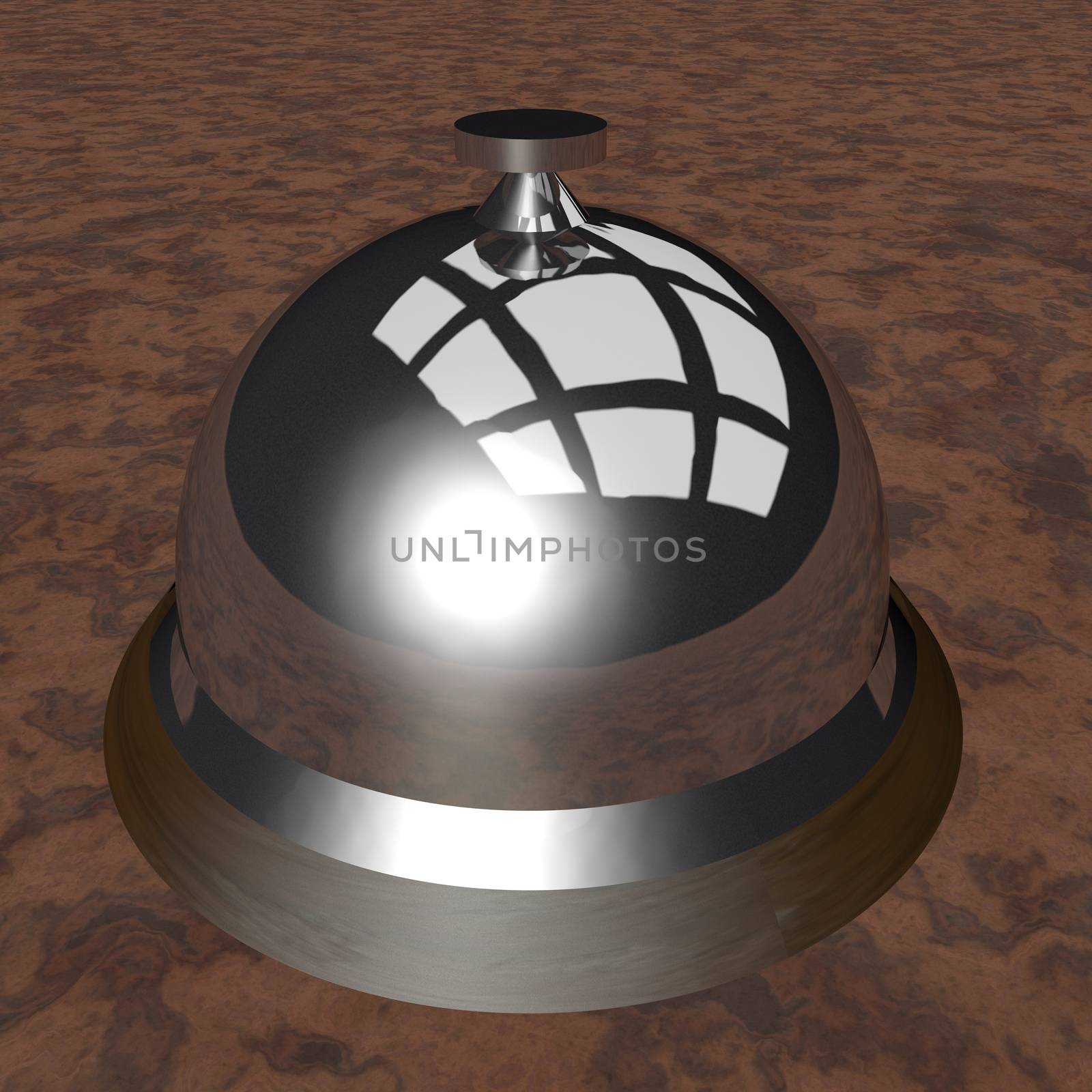 Table bell over wooden surface, 3d render
