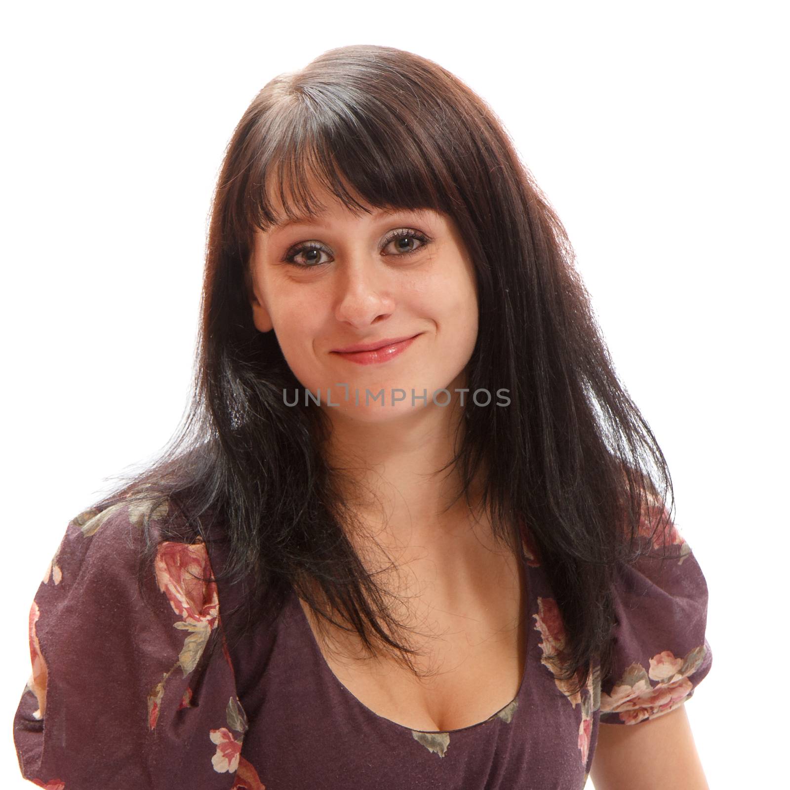 smiling woman portrait on a white background