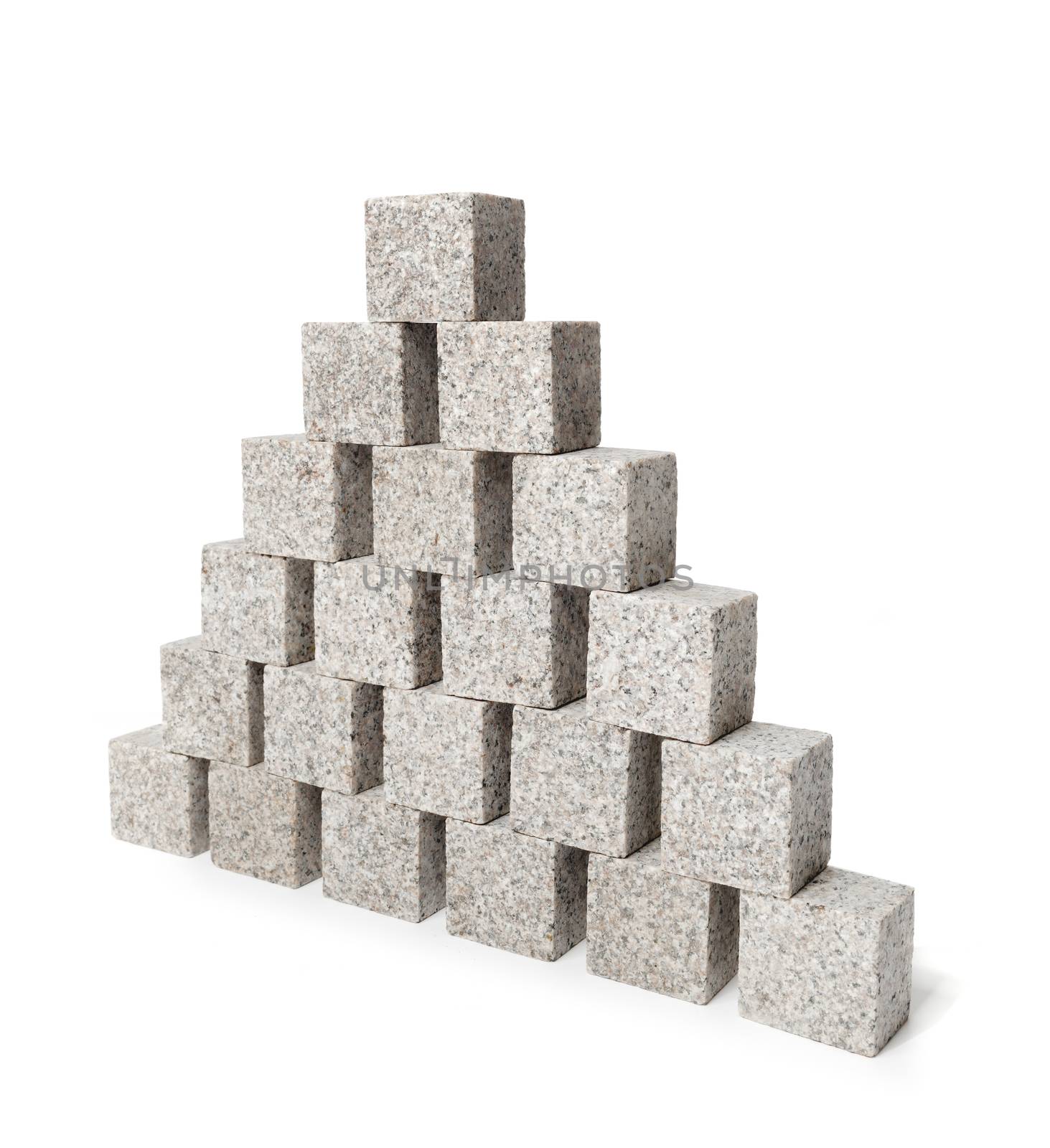 Pyramid made of small granite rock blocks.