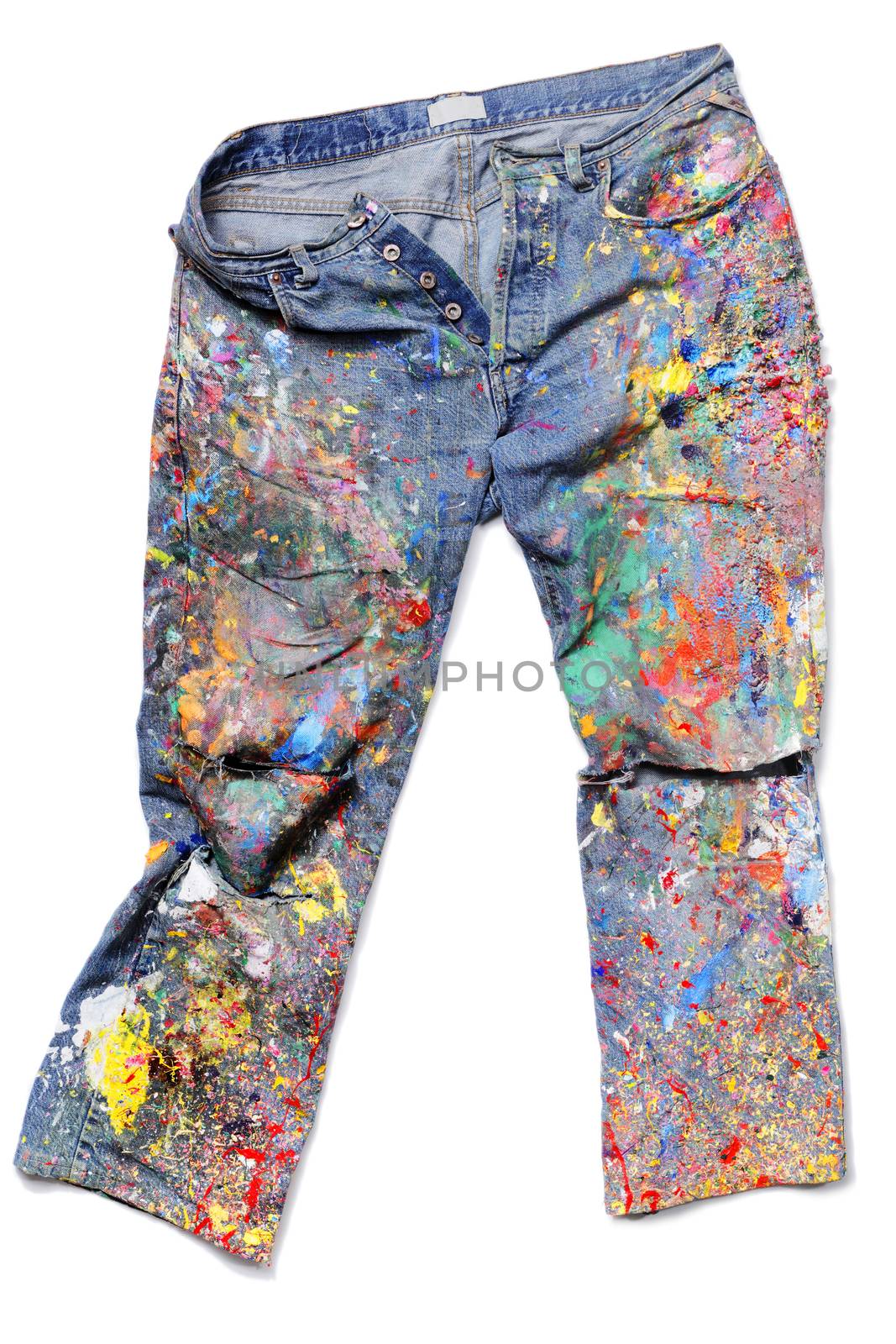 Old Jeans covered with acrylic artist's paints.
