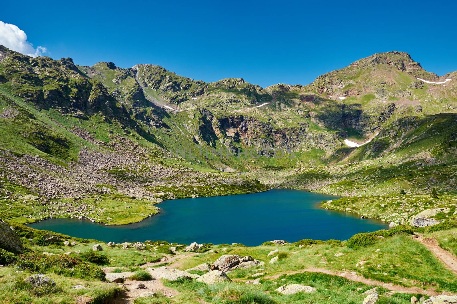 Tristaina high mountain lakes in Pyrenees. Andorra.