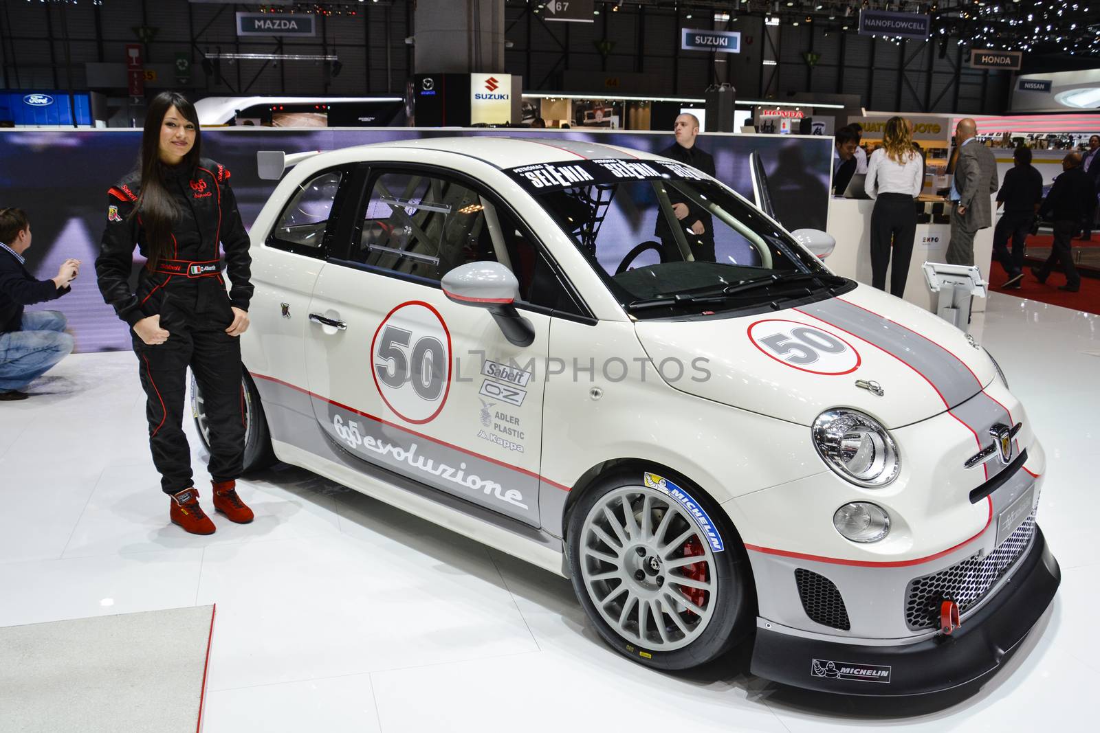 GENEVA, SWITZERLAND - MARCH 4: Fiat Abarth 695 Assetto Corse on display during the Geneva Motor Show, Geneva, Switzerland, March 4, 2014. 