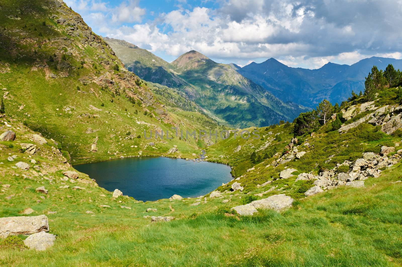 Tristaina high mountain lakes in Pyrenees. Andorra.