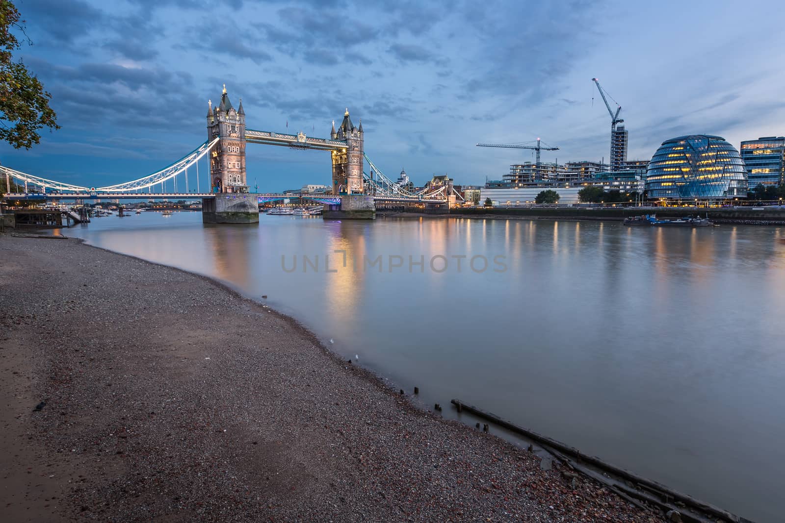 Thames River and Tower Bridge at the Evening, London, United Kingdom