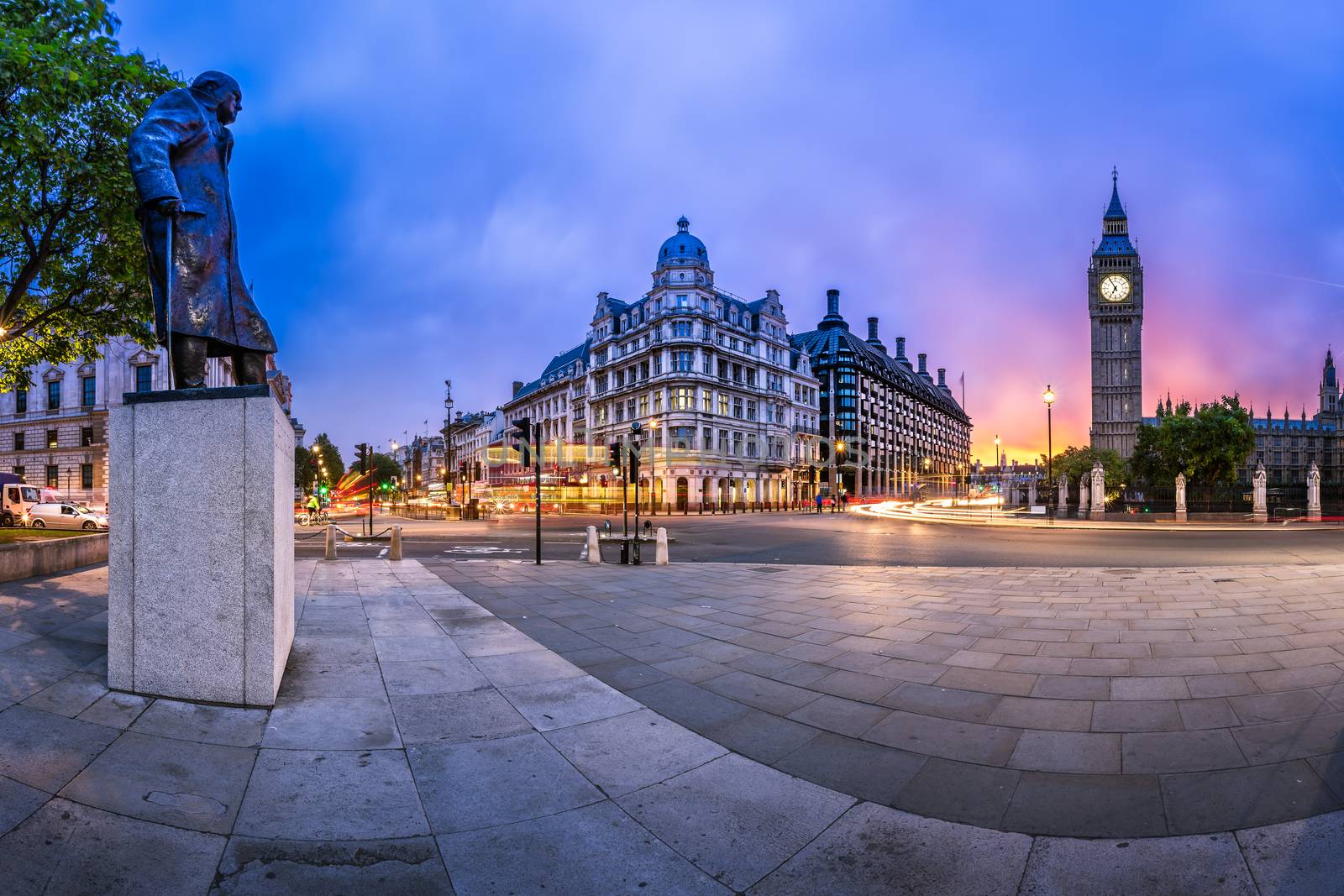 Panorama of Parliament Square and Queen Elizabeth Tower in Londo by anshar