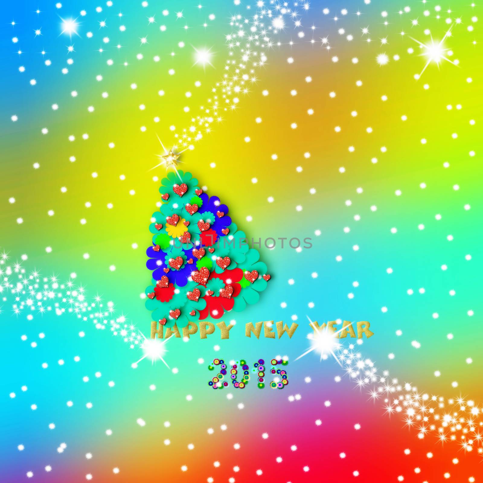 Cute Christmas tree. New year background.2015