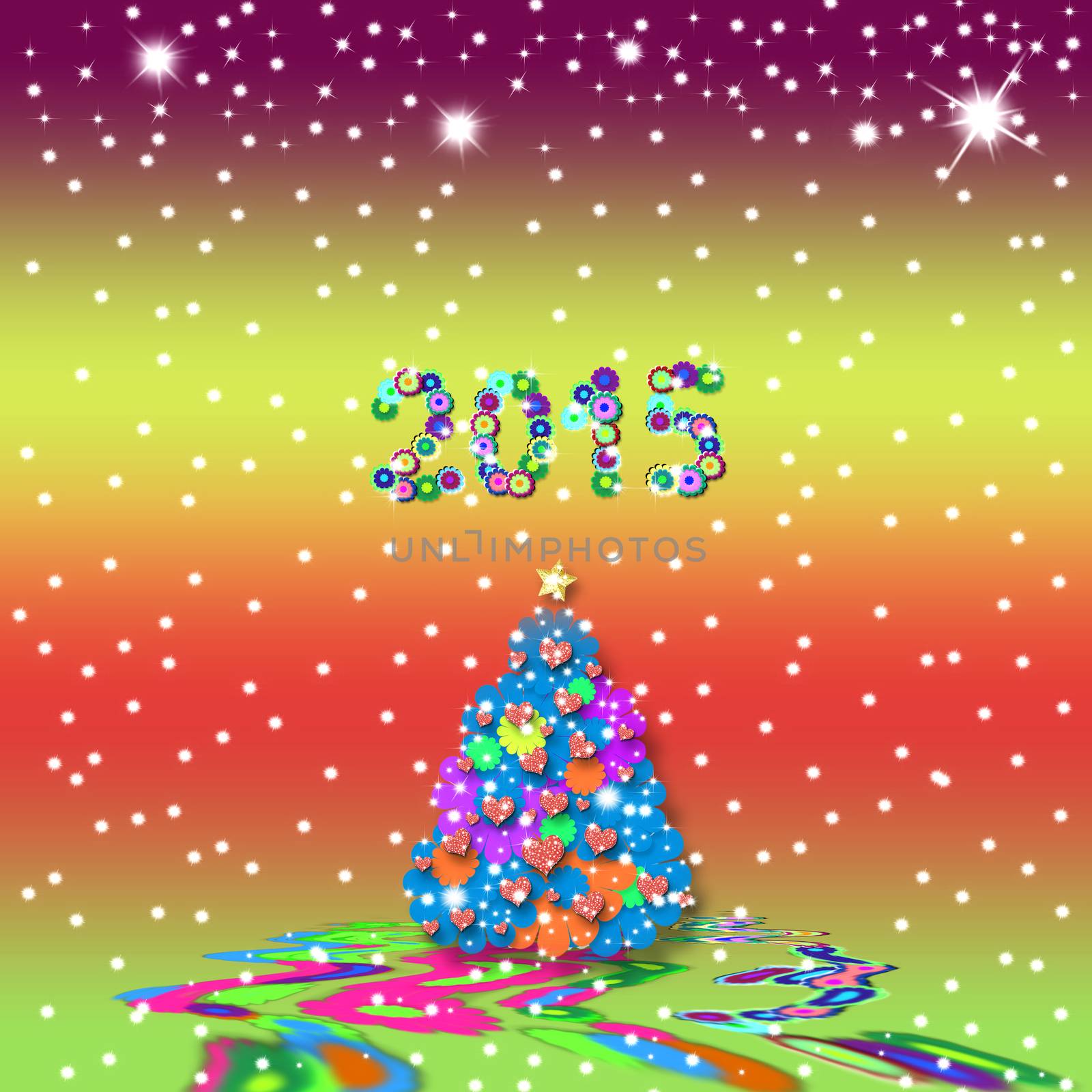 Christmas greeting card 2015, funny christmas flowers tree