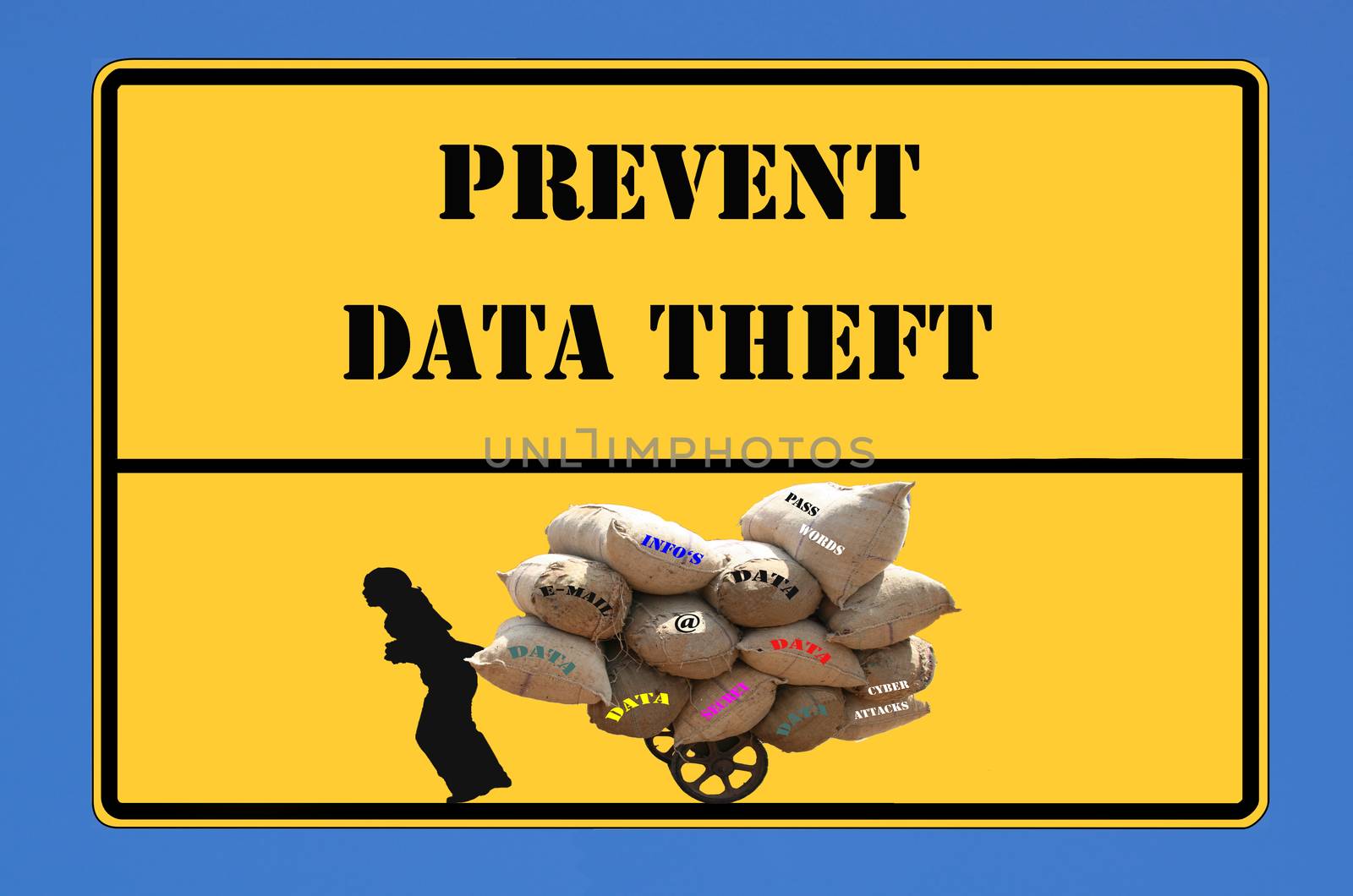 Yellow sign with the word stop data theft
