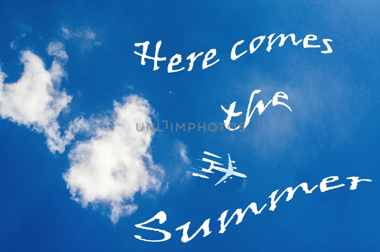 Blue sky with Scripture, Here comes the summer in English
