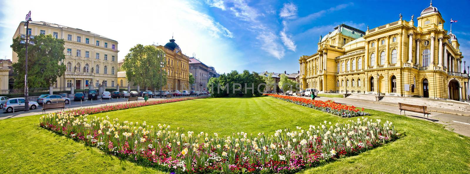 Zagreb theater square panoramic view, Croatia