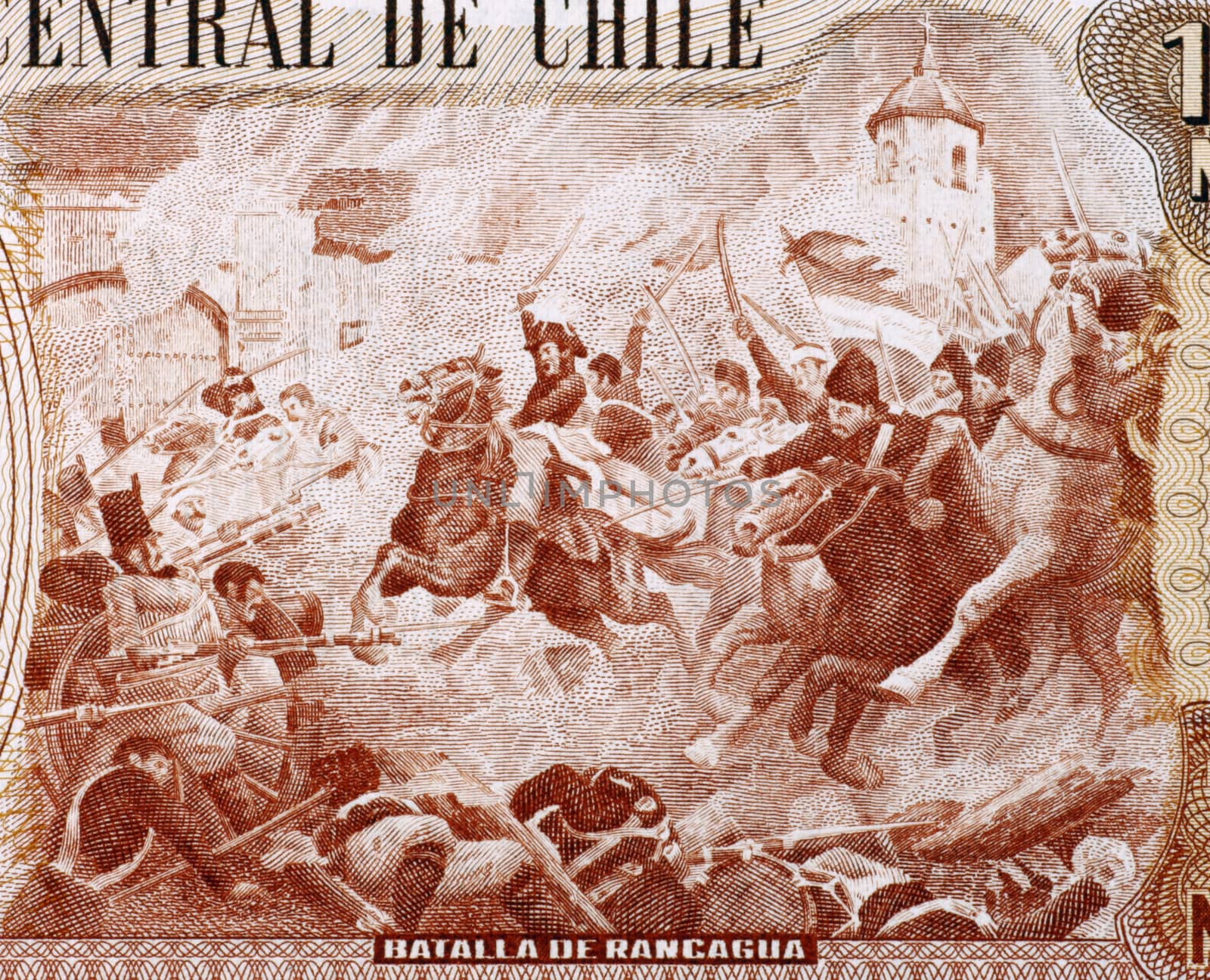 Battle of Rancagua on 10000 Escudos 1970 from Chile. 