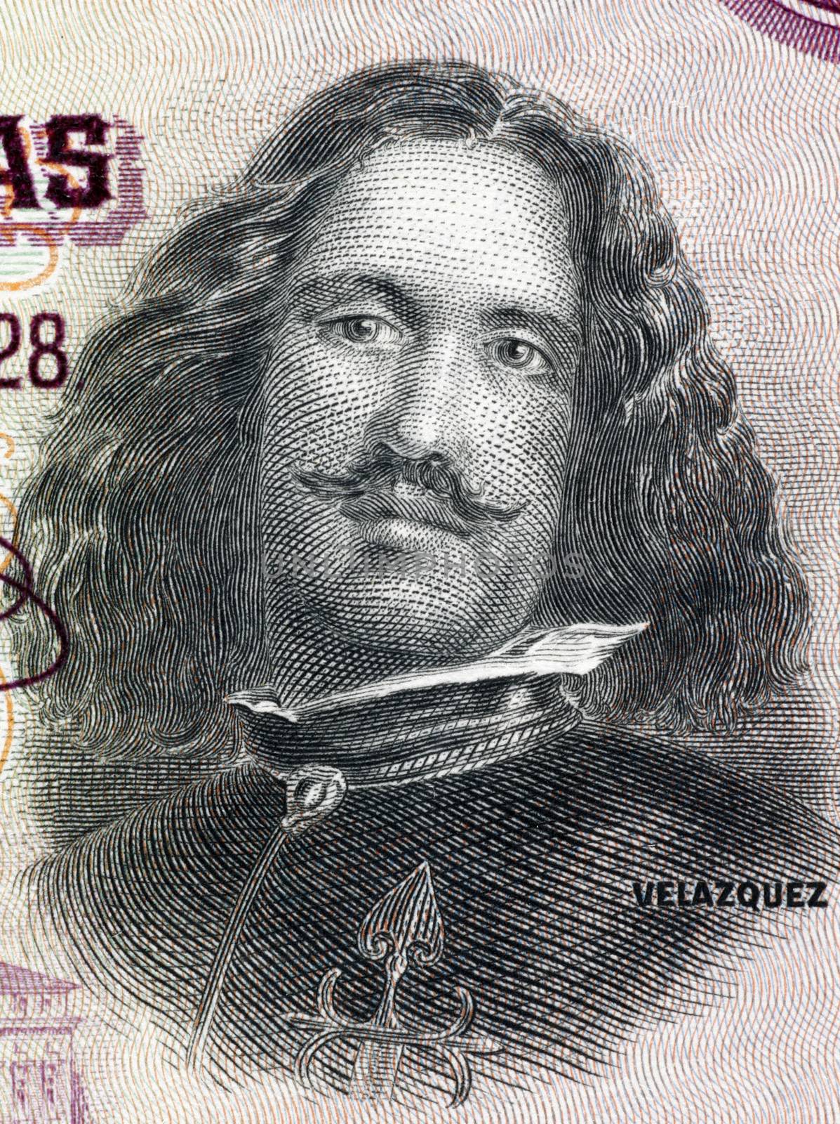 Diego Velazquez (1599-1660) on 50 Pesetas 1928 Banknote from Spain. Spanish painter.